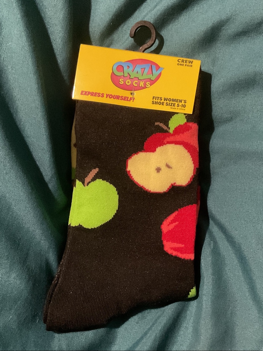 Crazy Socks with Red & Green Apple Designs Perfect Teacher gift - women’s 5-10